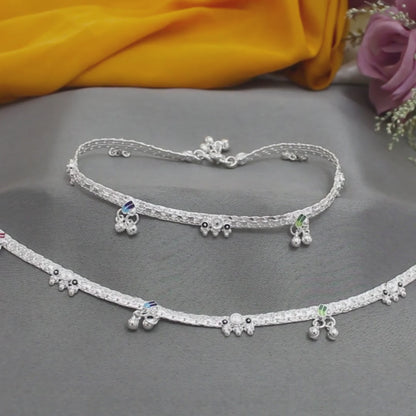 Real Sterling Silver women boho style Anklet Ankle Pair 10.3"