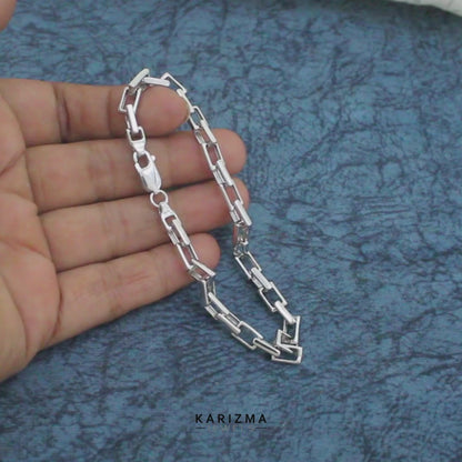 Classic 925 Sterling Silver Men's Interlocking Box Chain Bracelet