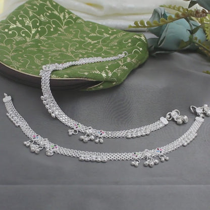 Traditional Real Sterling Silver women Pink CZ handmade Anklet Ankle Pair 10.4"