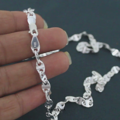 925 Sterling Silver Unisex Puffed Mariner Neck Chain 20"