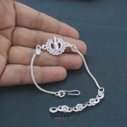 Real Silver Bracelet CZ religious design Rakhi 6"