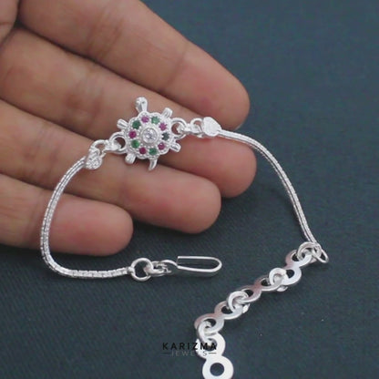 Real Silver Bracelet Multi CZ amazing Turtle Rakhi 6"