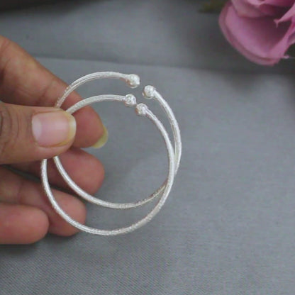 Elegant Open-Cuff Real Silver Baby Bangles Pair