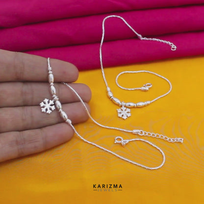 Unique Real Silver Snowflake Charm Payal Anklet - Pair