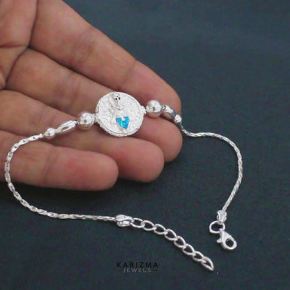 925 Real Silver Bracelet Lord Ganesha Rakhi  7.8"