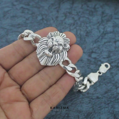Men's Premium 925 Sterling Silver Lion Head Oxidized Chain Bracelet