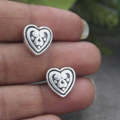 925 Sterling Silver Oxidized Mini Heart Stud Earrings for Women, Stylish & Lightweight