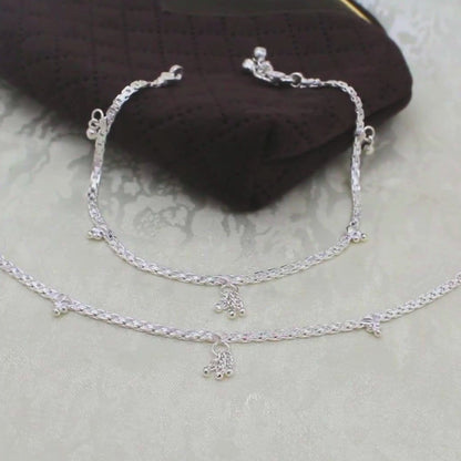 Let Your Footsteps Blossom with Real Silver Women Anklet Pair 10.3"