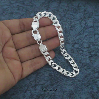 925 Sterling Silver Cuban Link Men's Chain Bracelet 8.5"