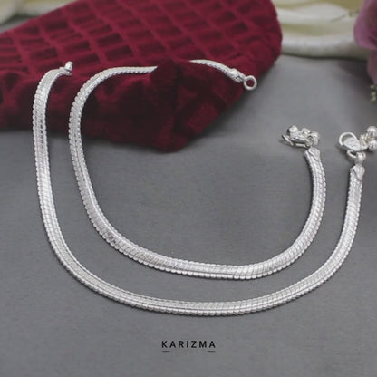 Real Silver women snake chain Payal Anklet Pair 10.2"
