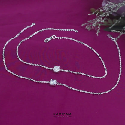 Gorgeous 925 Sterling Silver girlish White CZ Chain Anklet Pair 10.3"