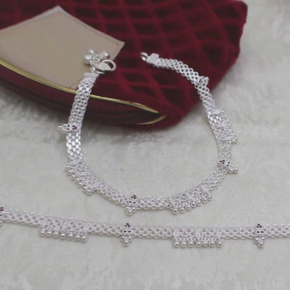 Real Silver Green Pink CZ Broad-Chain Pajeb Anklet - 10.5 in