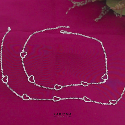 Trendy 925 Sterling Silver girlish five hearts chain Anklet Pair 10.3"