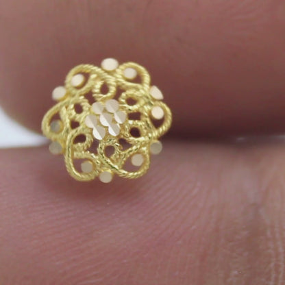 Elegant 18K Real Gold Filigree Floral Nose Stud