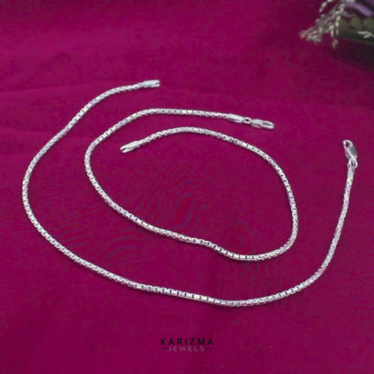 925 Sterling Silver women box chain Anklet Ankle Pair 10.3"