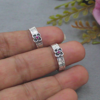 Boho style 925 Real Sterling Silver Oxidized Pink CZ women Toe Ring - Pair