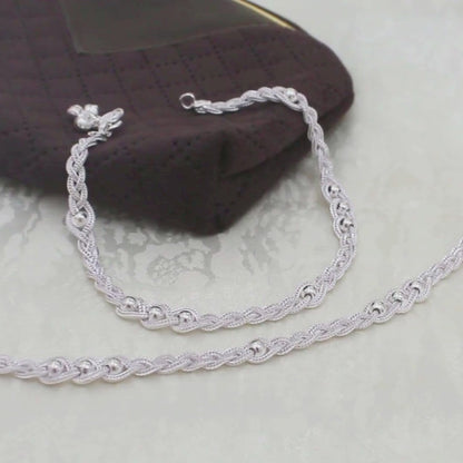 Daily Wear Twisted Rope Real Silver Women Payal Anklet Pair 10.3"