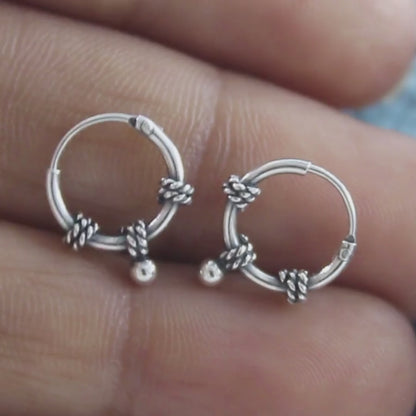 925 Real Sterling Silver Oxidized divine bali hoop earrings for Girls - Pair