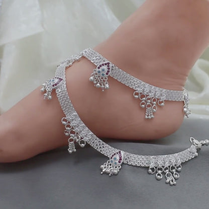 Real Sterling Silver women Bridal style Pink CZ Anklet Ankle Pair 10.3"