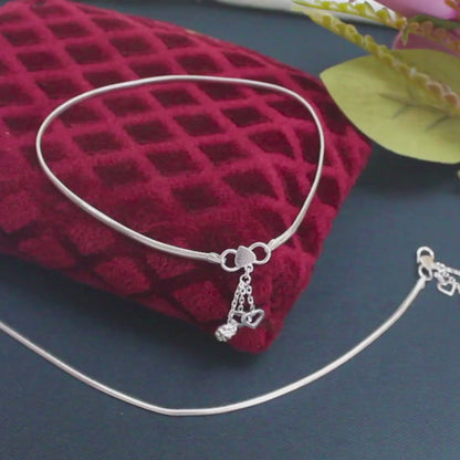 925 Sterling Silver Indian women flat snake style Anklets Bracelet Pair 10.3"