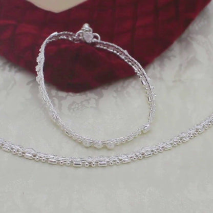 Elegant Traditional Real Silver Payal Women Anklet Pair 10.3"