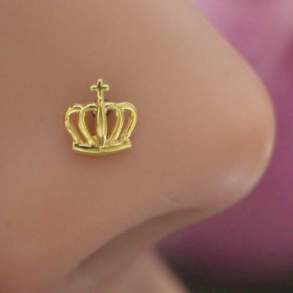18K Real Solid Gold women Excellent gifting crown Nose pin cum Earring Gold Screw Back