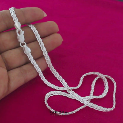 Real Silver unique rope design Neck chain 22"