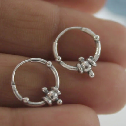 Divine 925 Real Sterling Silver Oxidized bali hoop earrings for women - Pair