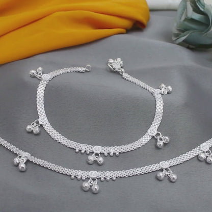 Party wear Real Silver Jhanjhar Anklet for Women - Pair 10.3"