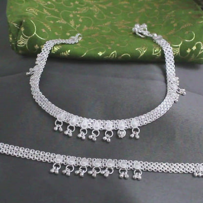 Real Sterling Silver women cultural design Anklet Ankle Pair 10.3"