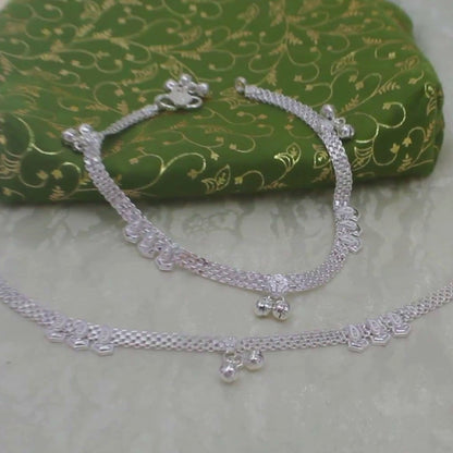 Party Wear Real Silver Women Payal Anklet Pair 10.3"