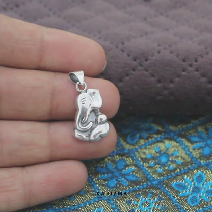 Real 925 Sterling Silver Oxidized Hindu God Blessing Lord Ganesha Pendant