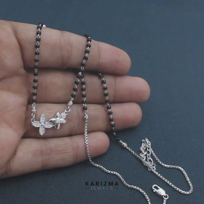 Latest design 925 Sterling Silver Flower CZ Mangalsutra Black Bead Necklace