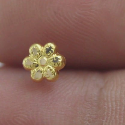 Small Floral 18K Real Gold Push Pin Nose Stud