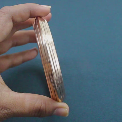 Pure Copper V shape Grooved Tiered Line Kada – Premium Handcrafted Bangle