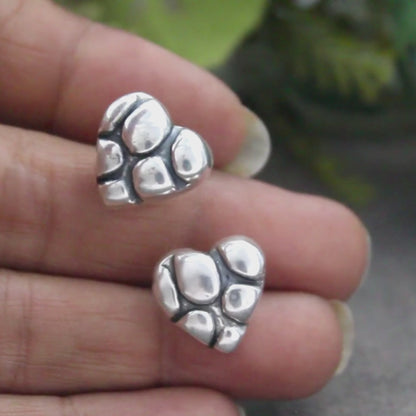 Classic 925 Sterling Silver Oxidized Puffy Heart Hypoallergenic Stud Earrings