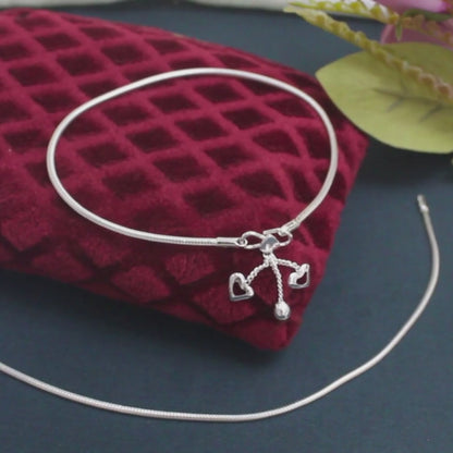 boho style 925 Sterling Silver women snake Chain Anklet Pair 10.8"