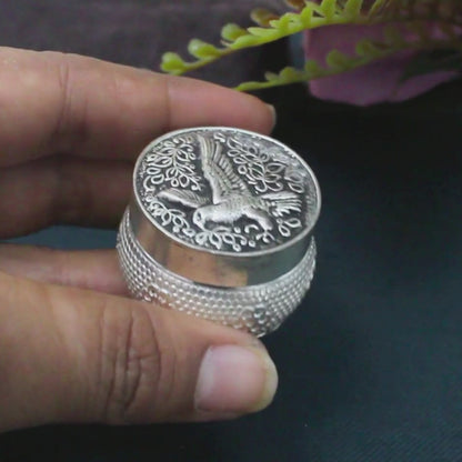 Real Silver Honey Container Oxidized Eagle design Dibbi for Red Book Remedy