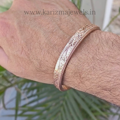 Floral Engraved Adjustable Pure Copper Cuff Kada Bracelet