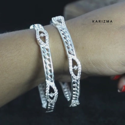 925 Silver White CZ Women Bangles Bracelet