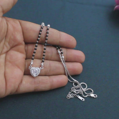 Beautiful 925 Sterling Silver CZ Heart Mangalsutra Bead Necklace Chain Gift for Women