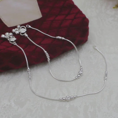 Real Sleek Silver Snake Link Anklet with Silver Beads