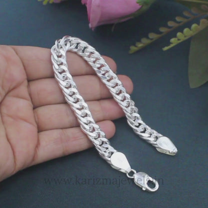 925 Sterling Silver Tightly Interlocking Beveled Flat Chain Bracelet for Men