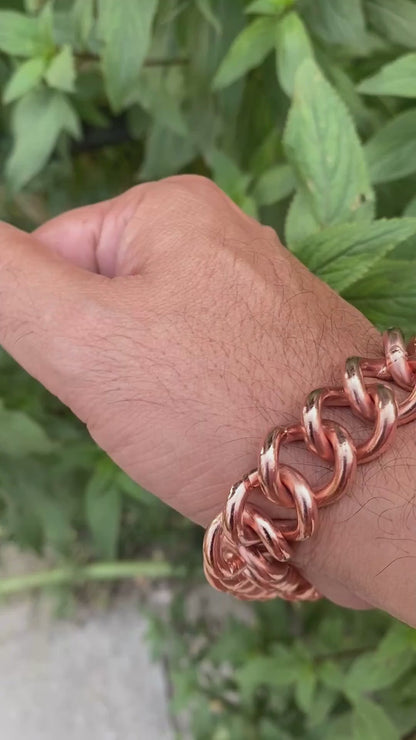 Men's Pure Copper Curb Link Chain Bracelet - S-Hook Clasp