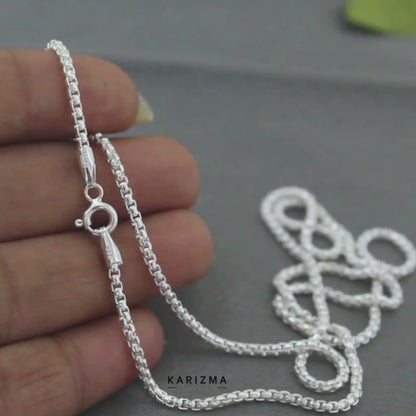 925 Sterling Silver women round box Neck chain 20"
