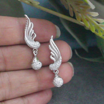 925 Sterling Silver Peacock Feather Shape Drop style Stud Earrings