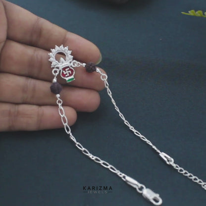 Real Silver Bracelet Rudraksha designer Rakhi 7.7"