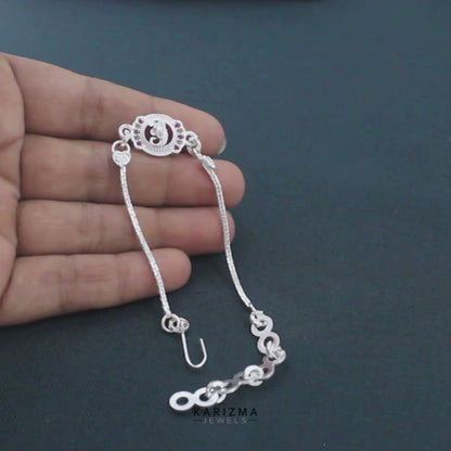 Real Silver Bracelet handmade Multi CZ Ganesha Rakhi 5.8"