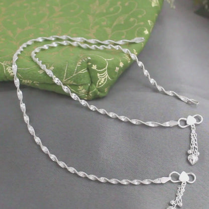925 Sterling Silver women Charm Chain Anklet Pair 10.3"