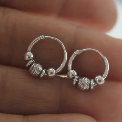 Ethnic 925 Real Sterling Silver Oxidized bali hoop earrings for women - Pair